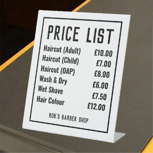 Barber Shop Price List Pedestal Sign