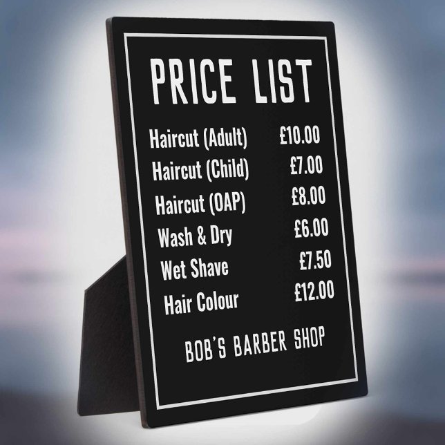 Barber Shop Price List Plaque (Creator Uploaded)