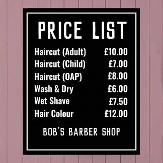 Barber Shop Price List Poster