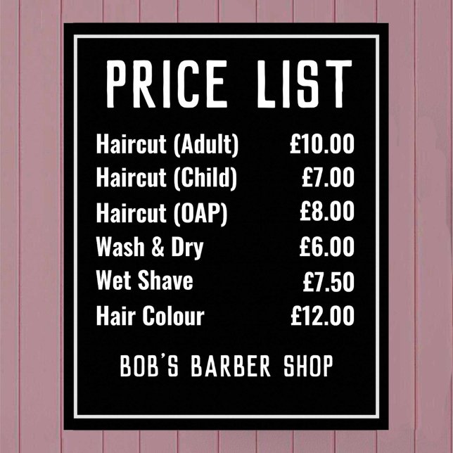 Barber Shop Price List Poster (Creator Uploaded)