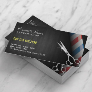 Barber Shop Professional Dark Wood Silver Scissor Business Card
