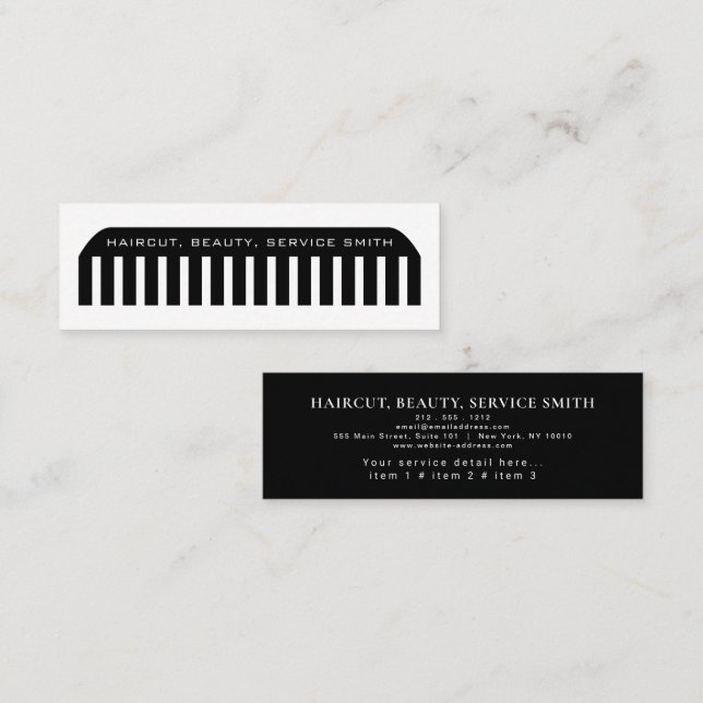 Barber Shop Professional Hair stylist comb modern  Mini Business Card (Front/Back)