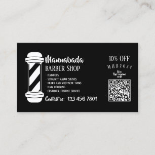Barber Shop qr code black and white Business Card