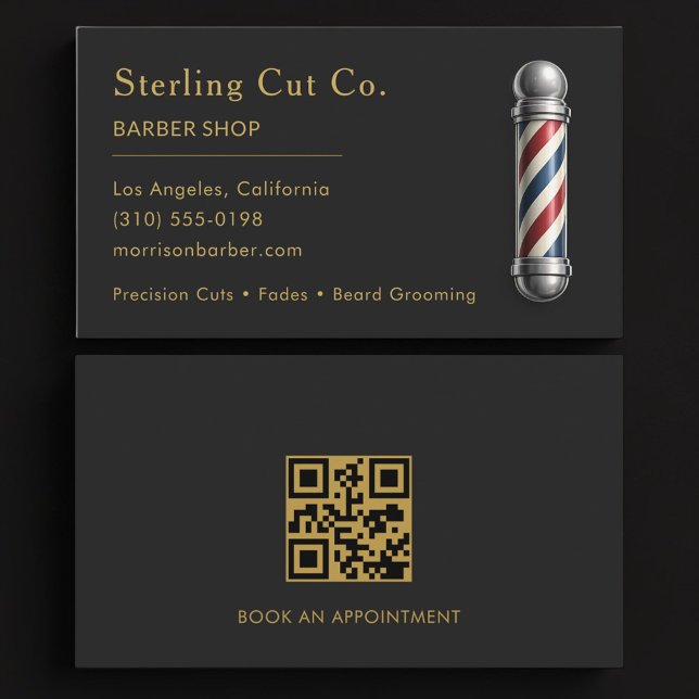 Barber Shop QR Code Professional Business Card (Creator Uploaded)