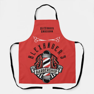 Barber Shop Red and Black Personalize  Apron