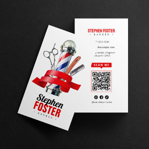 Barber Shop Red Barber Pole Barbershop QR Code Business Card