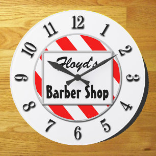 Barber Shop Retro Red White Custom Clock
