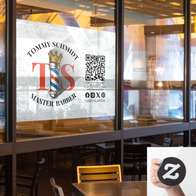 Barber Shop Royal Crown Barber Pole Hair Salon QR (Restaurant Window)