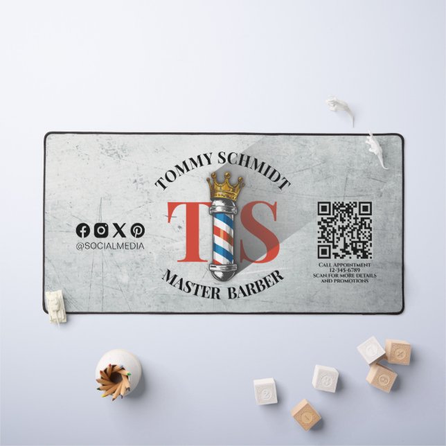 Barber Shop Royal Crown Barber Pole Hair Salon QR Desk Mat (Kids Table)