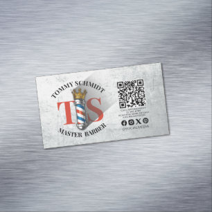 Barber Shop Royal Crown Barber Pole Hair Salon QR Magnetic Business Card
