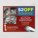 Barber Shop & Salon Customisable Coupon Template Flyer<br><div class="desc">Remain visible and in front of the competiton by customising, printing and handing out these effective barber shop flyers to all who can utilise your barber/salon services. Show your work by replacing the barber cuts/images with your own. This flyer displays a customisable coupon that is sure to peek the interest...</div>