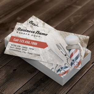 Barber Shop Scissor & Barber Pole Grunge Wood Business Card