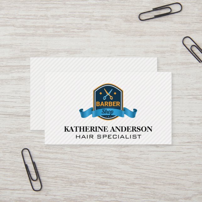 Barber Shop Scissors Badge Logo Business Card (Front/Back In Situ)