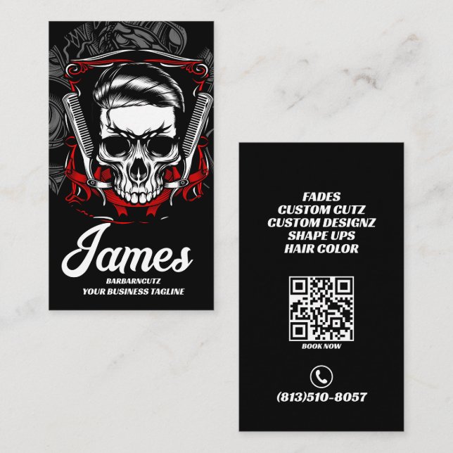 Barber Shop Skull Hair Comb Professional Business Card (Front/Back)