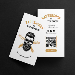 Barber Shop Skull & Razor Blade Hairdresser White  Business Card