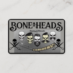 Barber Shop Skulls,CrossScissors in Greys on Business Card