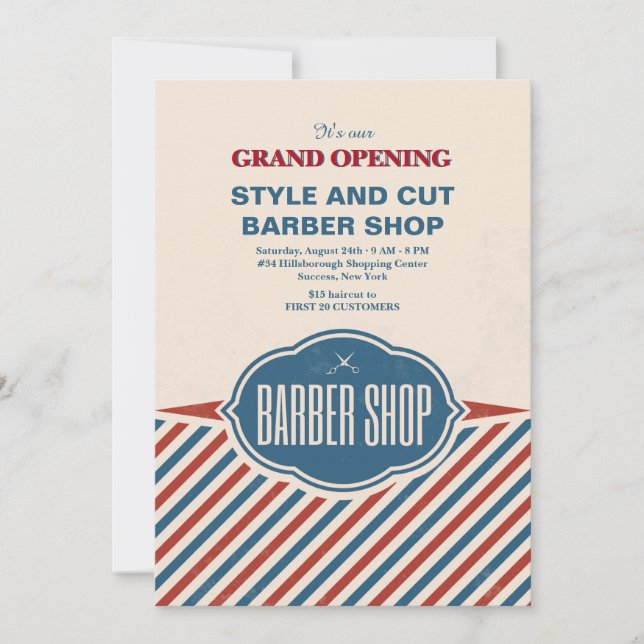 Barber Shop Stripes Grand Opening Announcement (Front)
