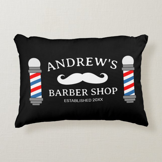 Barber shop throw pillow with moustache logo (Front)