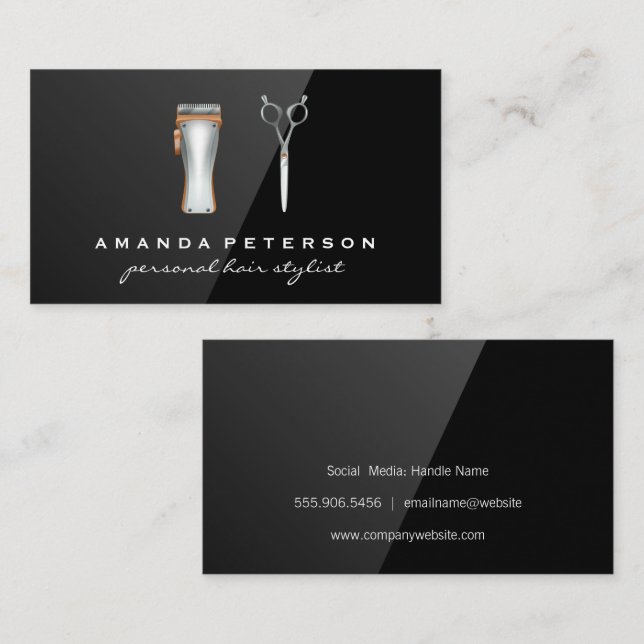 Barber Shop Tools | Black Gloss Business Card (Front/Back)