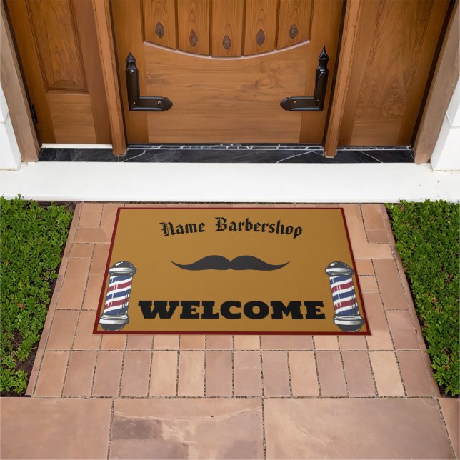 Barber Shop Welcome Barbershop Hair Style DIY NAME Doormat (Outdoor)