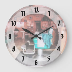Barber Shop With Green Barber Chairs Large Clock