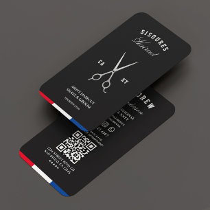 Barber Silver Scissors Red White Blue Barbershop   Business Card