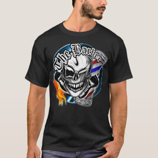 Barber Skull with Flaming Razor T-Shirt