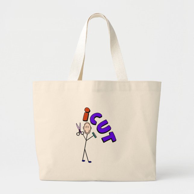 Barber Stick person design "icut" Large Tote Bag (Front)