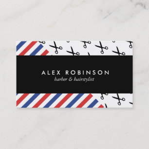Barber stripes and scissors hair business card