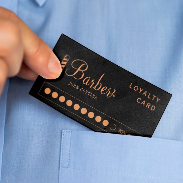 Barber stylist modern gold black professional loyalty card (Creator Uploaded)