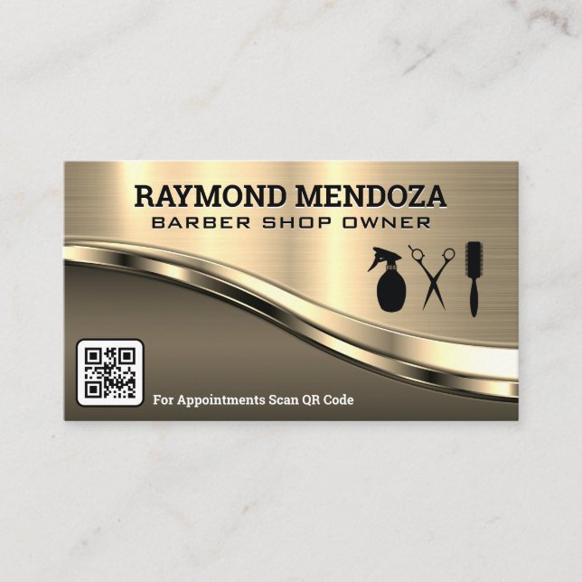 Barber Tools | QR Code | Metallic  Business Card (Front)
