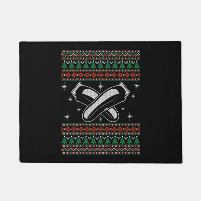 Barber Ugly Christmas Sweater Xmas Doormat (Front)