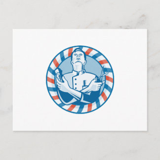 Barber With Clipper Hair Cutter and Scissors Postcard