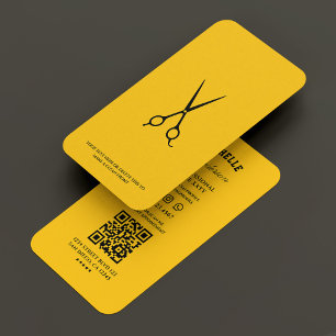 Barber Yellow Black Barbershop Scissors Minimal  Business Card