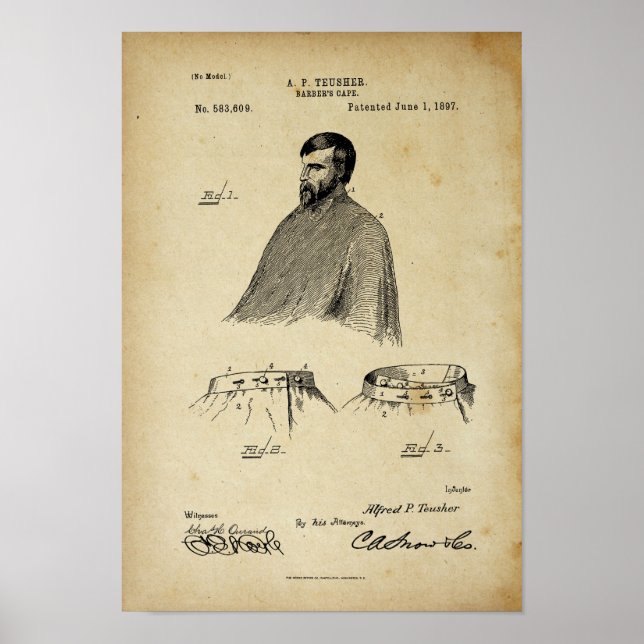 Barber's Cape Antique Patent Poster Old Look (Front)