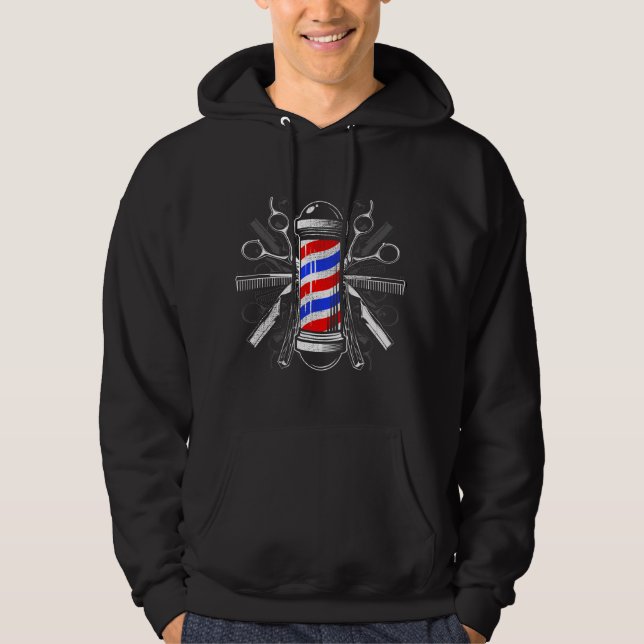 Barbers Pole Scissor Hair Clippers Comb - Barber Hoodie (Front)