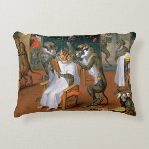Barber's shop with Monkeys and Cats Decorative Cushion