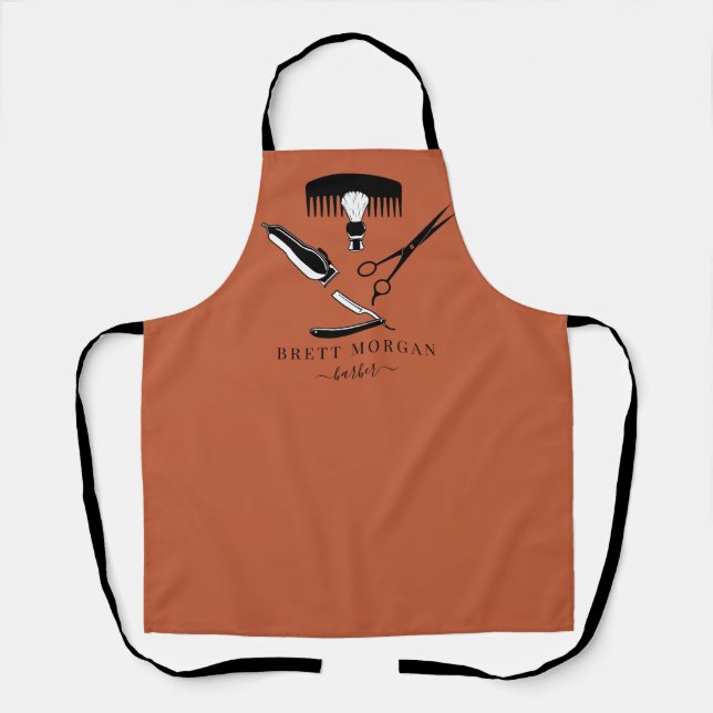 Barber's Tools Orange Black Barber Business Apron (Front)