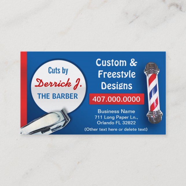 Barbershop Barber (Barber pole and clippers) Business Card (Front)