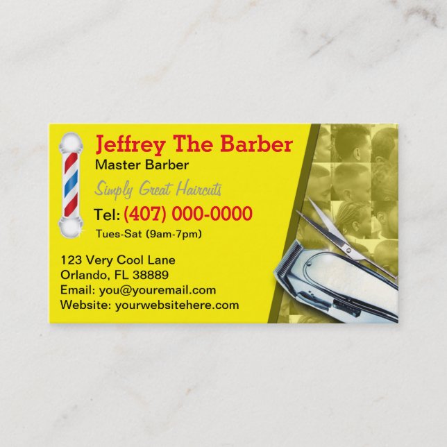 Barbershop Barber (Barber pole and clippers) Business Card (Front)