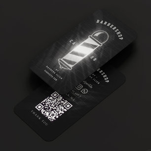 Barbershop Barber Black Silver Pole Retro Modern Business Card