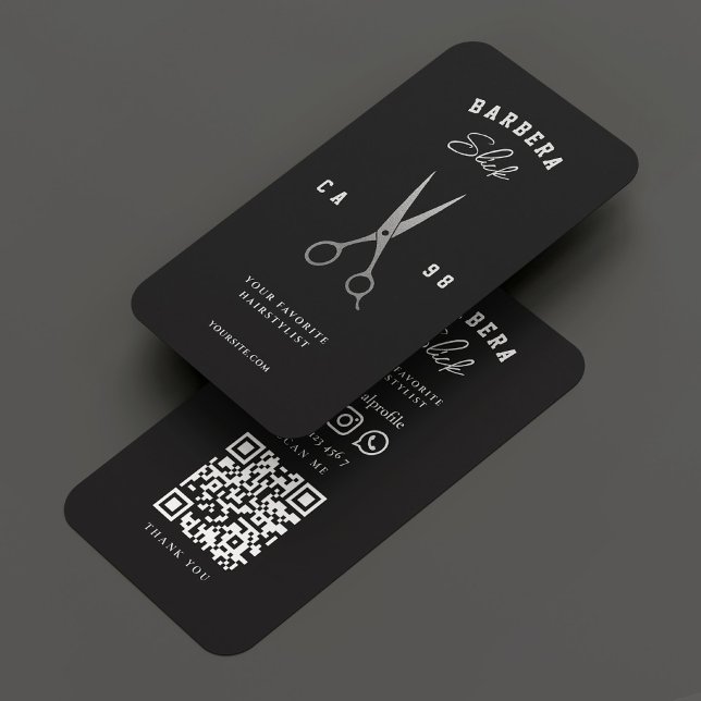 Barbershop Barber Black Silver Scissors Modern  Business Card (Barbershop Barber Black Silver Scissors Modern Business Card
)