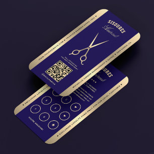 Barbershop Barber Dark Blue Scissors Loyalty Card