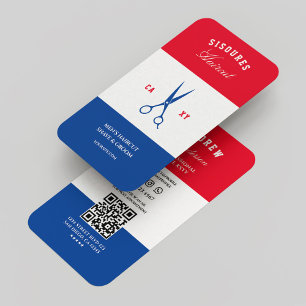 Barbershop Barber Red White Blue Modern Business Card