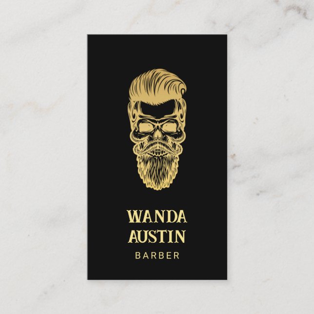 Barbershop Barber Skull Hair Salon black And Gold  Business Card (Front)