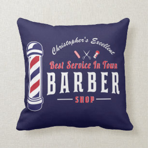 Barbershop Best Stylist Barber Blue Monogram Cushion