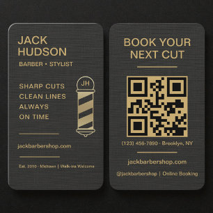 Barbershop Black Linen Gold Barber Haircut Business Card