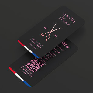 Barbershop Black Pink Scissors Red White Blue  Business Card