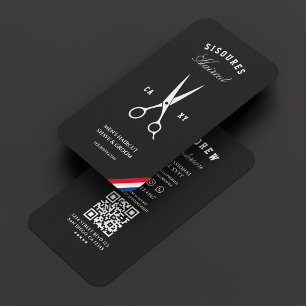 Barbershop Black Red Blue White Modern Barber  Business Card