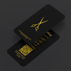 Barbershop Black Yellow Scissors Minimal Barber Business Card